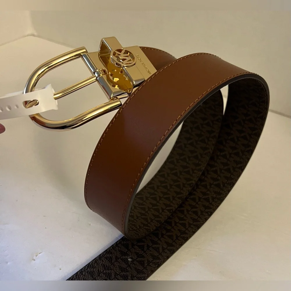Michael Kors Brown Leather Belt with Gold Buckle Size Large